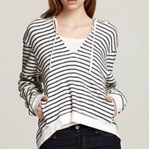 Hard Tail Forever Striped Hi-Low Pullover Hoodie 100% Cotton Cream And Gray